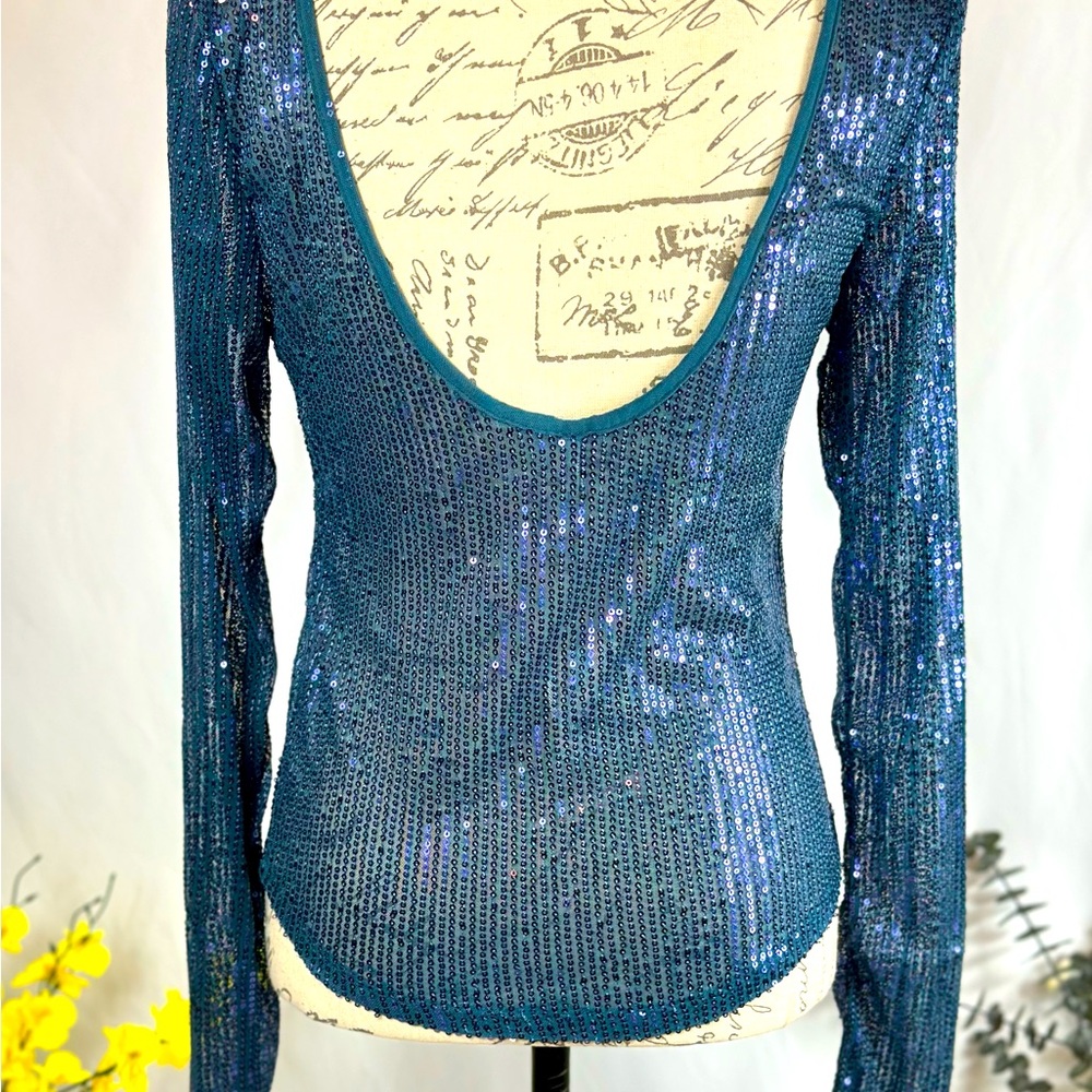 Free People Unapologetic Sequin Long Sleeve Varsity Navy Multiple Sizes - Picture 6 of 8